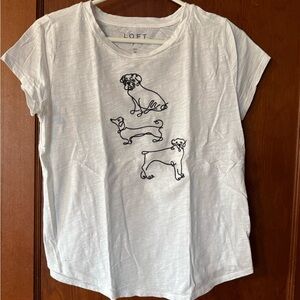 LOFT White Dog Embroidered T-shirt